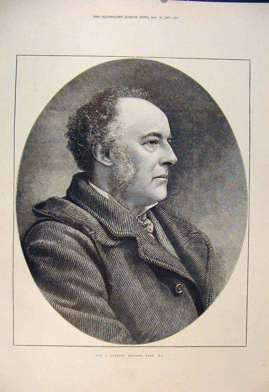 Original Old Antique Print Portrait Everett Millais British Artist 1885 19th