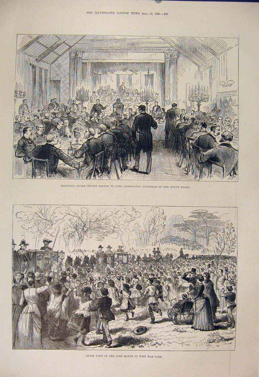 Antique Old Antique Print Carrington Dinner Wales Governor Mayor West Ham Park 00MAA1