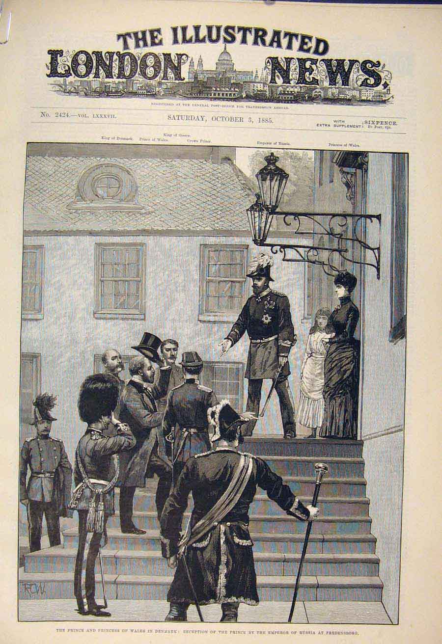 Original Old Antique Print Enmark Prince Princess Wales Fredensborg Copenhagen