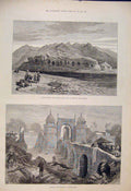 Original Old Antique Print Pheel Khana Tope Valley Jellalabad Aurungabad Bridge