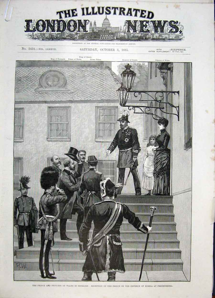 Old Antique Print Denmark Emperor Russia Fredensborg Leeds Victoria Hall
