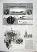 Original Old Antique Print Denmark Copenhagen Church Nordenfeldt Submarine Boat