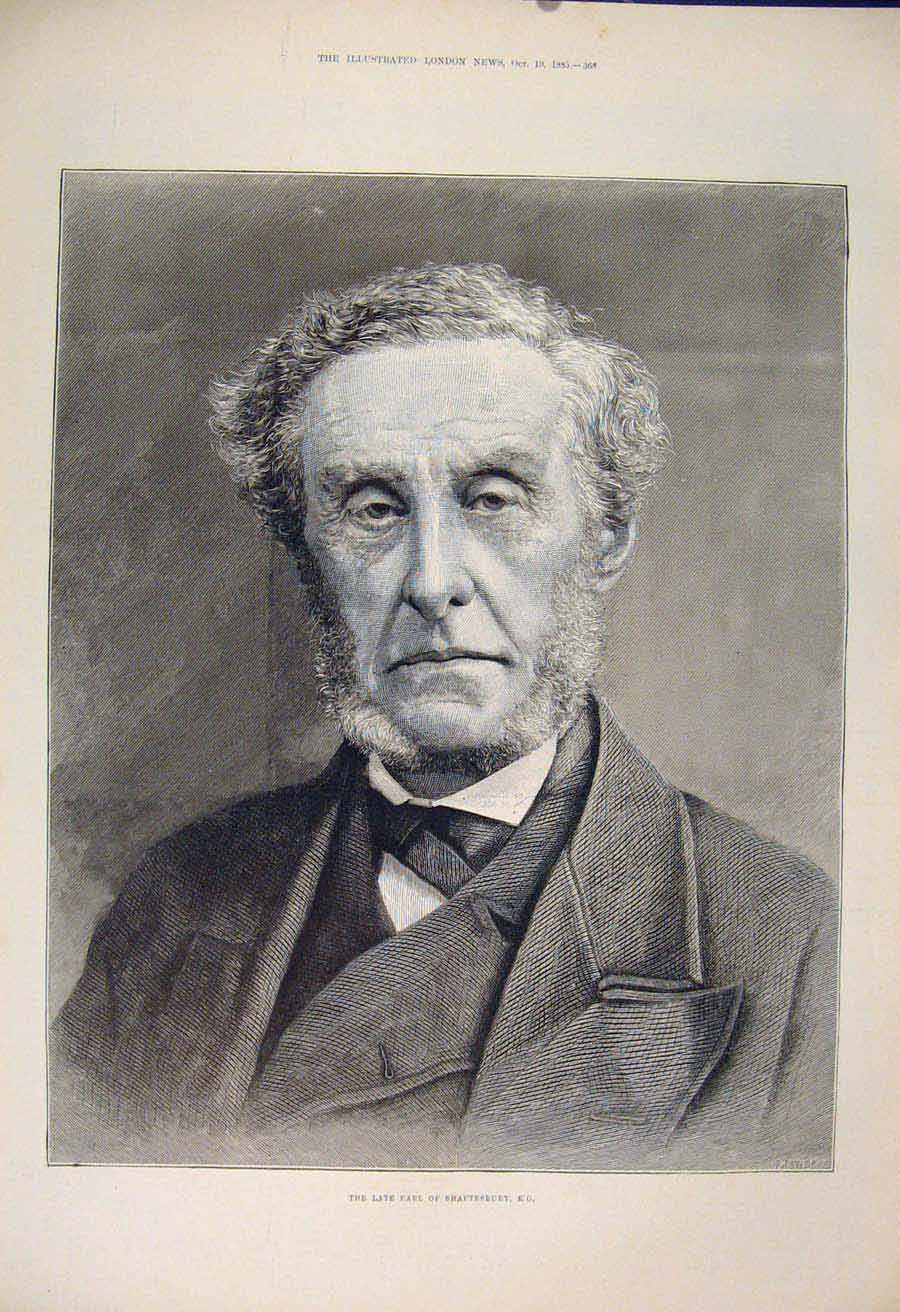 Original Old Antique Print Portrait Earl Shaftsbury 1885 19th Century