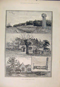 Original Old Antique Print Sketches Abinger Surrey Church Hatch 1885 Victorian