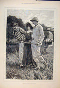 Original Old Antique Print Rivals Men Lady Sketch Tarrant River Fine Art 1885