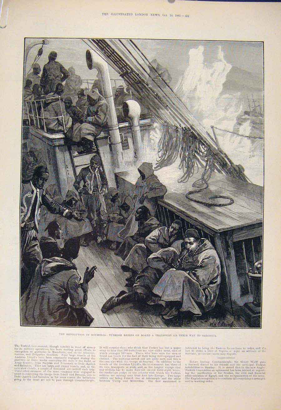Original Old Antique Print Revolution Roumelia Turkish Strathnairn Plevna 1885