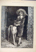 Original Old Antique Print Love Me Dog Garland Fine Art 1885 19th