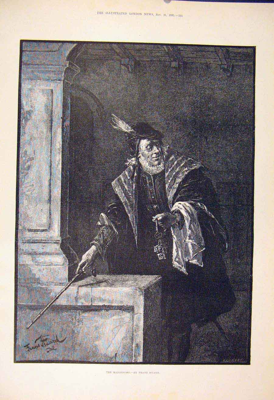 Original Old Antique Print Majordomo Major Domo Huard Fine Art 1885 Victorian