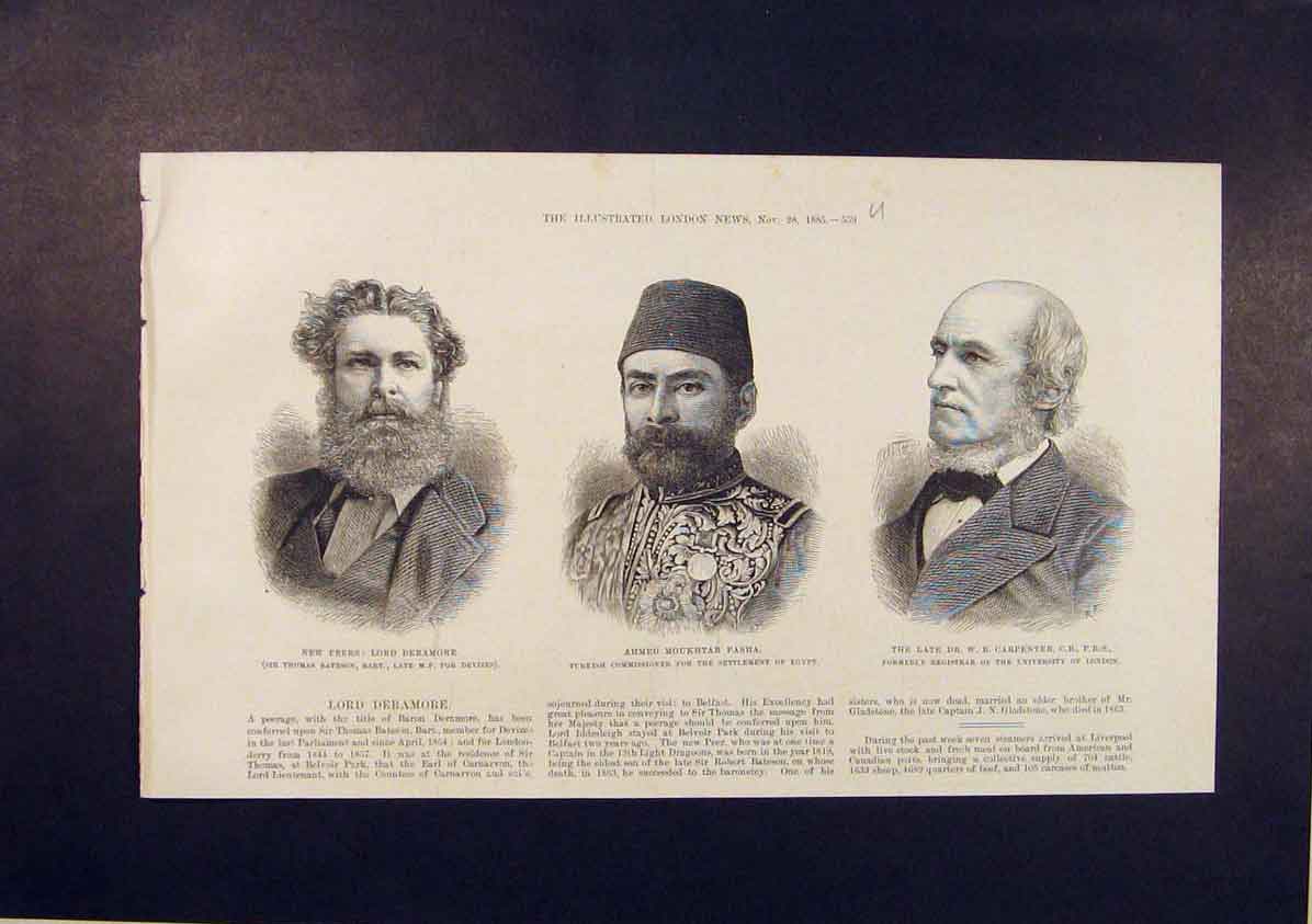 Old Antique Print Portrait Deramore Moukhtar Pasha Carpenter Peers 1885 19th