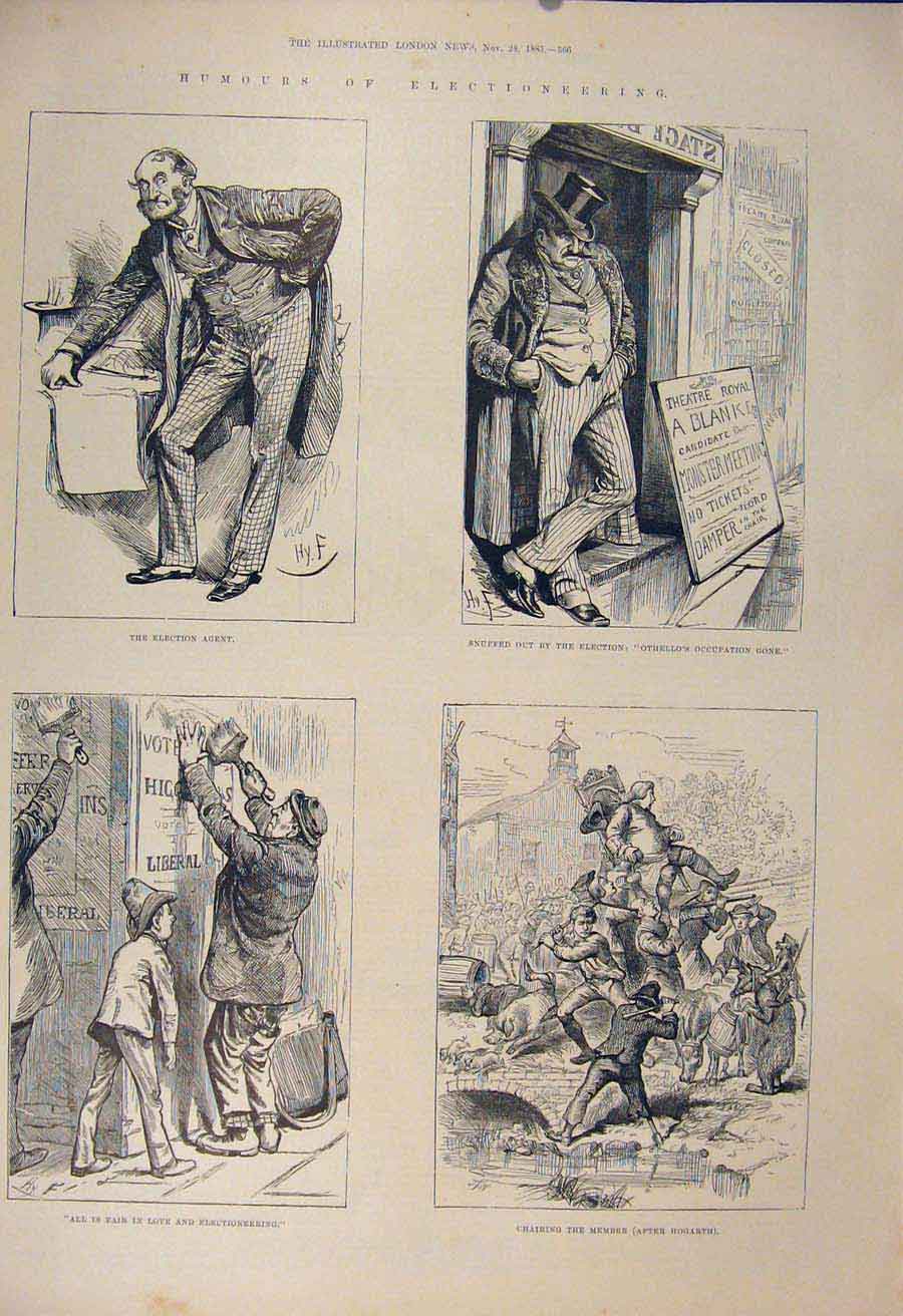 Original Old Antique Print Election Humour Sketches Vote 1885 Fine Art 19th