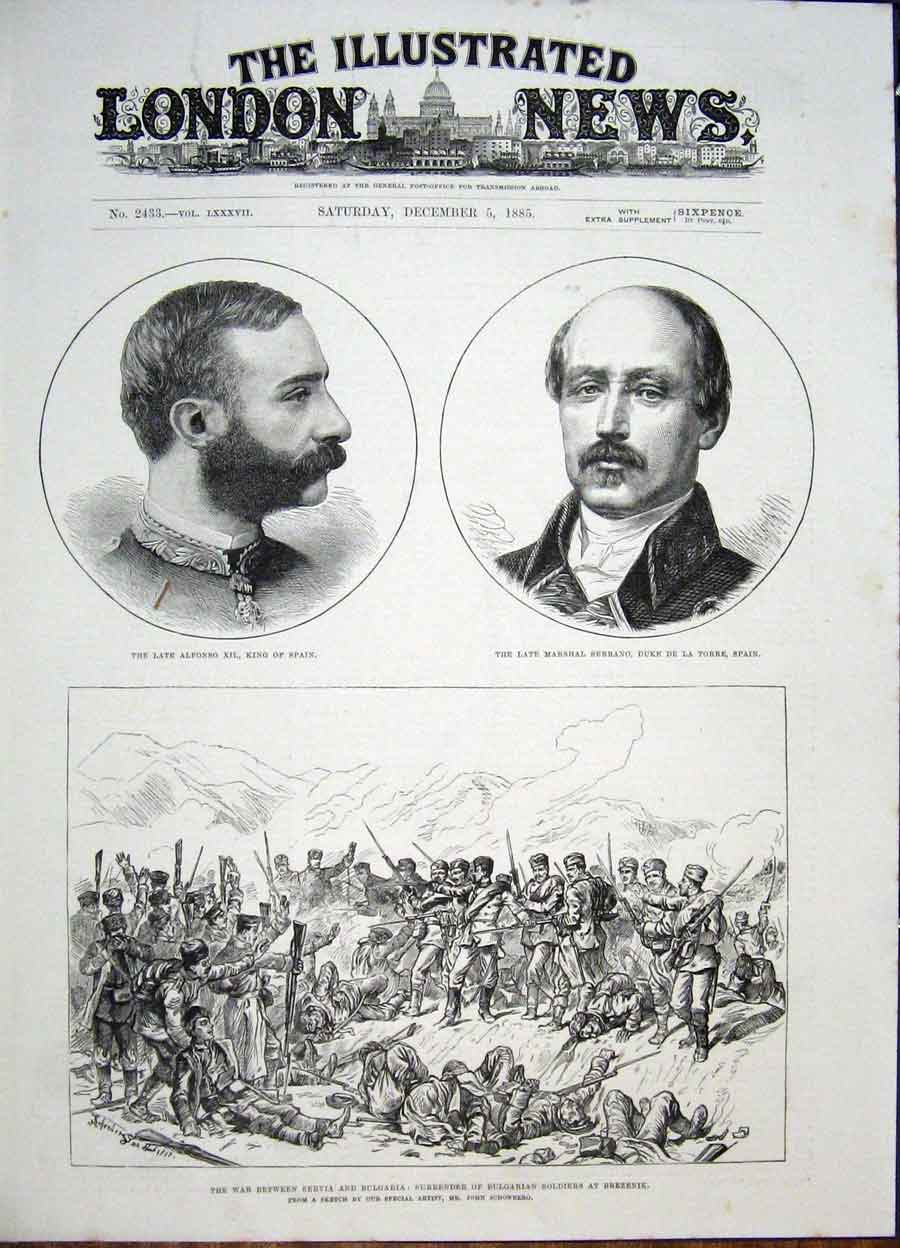 Old Antique Print Portrait Alfonso Serrano Spain Servia War Bulgaria 1885 19th