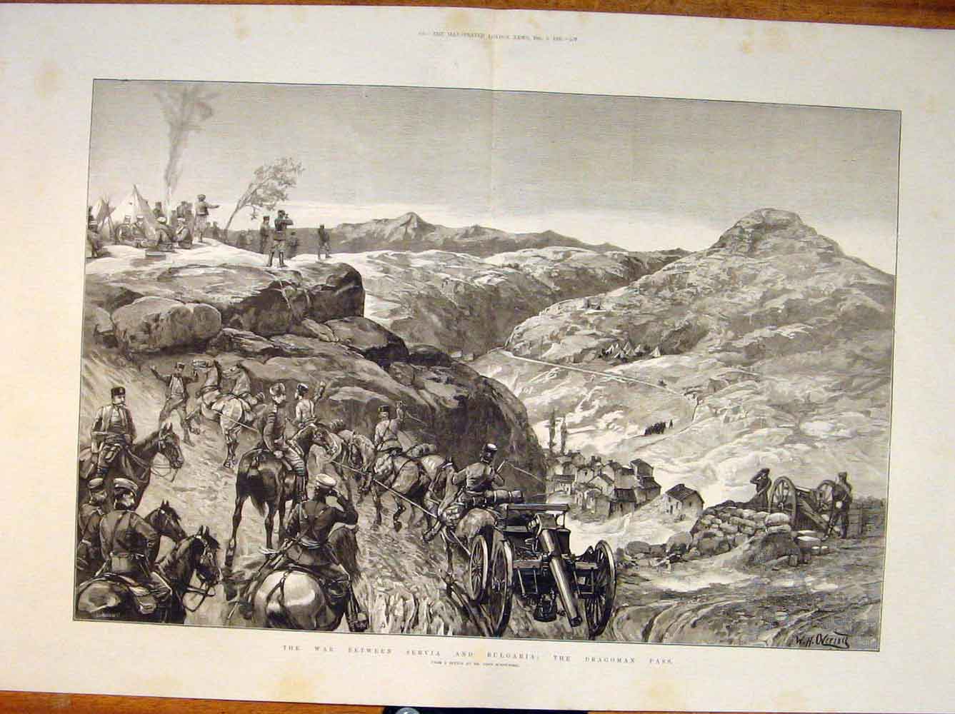 Original Old Antique Print War Servia Bulgaria Dragoman Pass Troops Schonberg