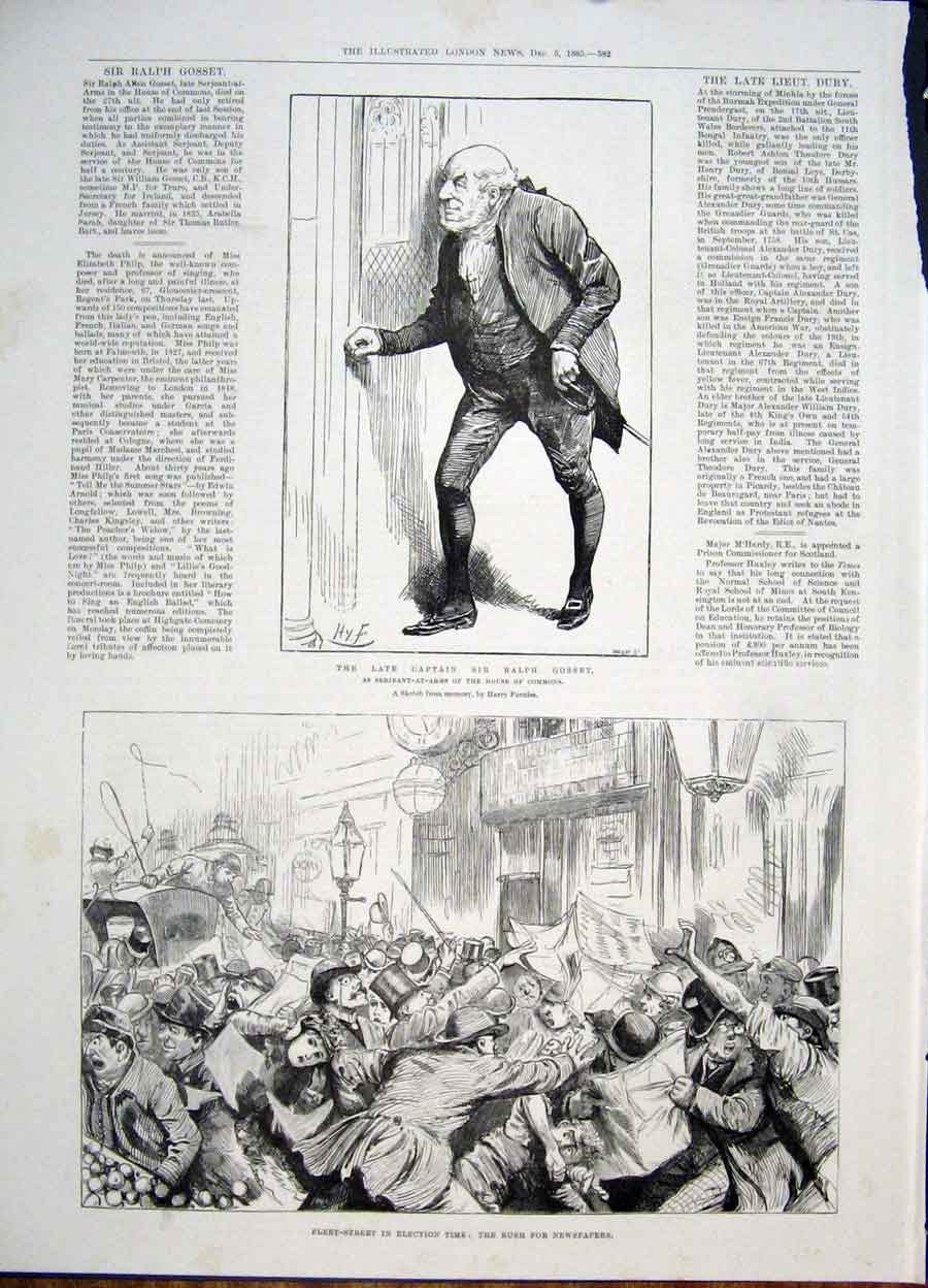 Original Old Antique Print Gosset House Commons Fleet Street London 1885 19th