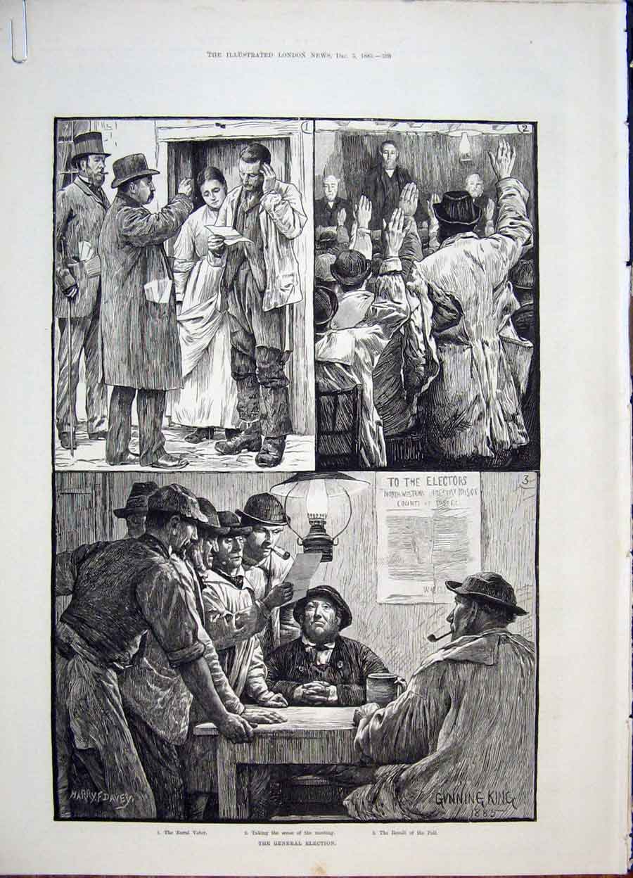Original Old Antique Print Election Candidate Canvasser Humour Sketches 1885