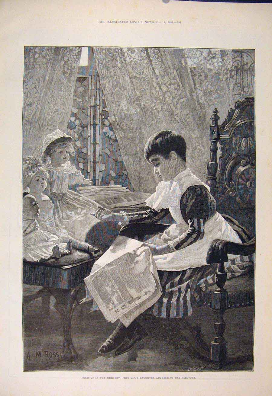 Original Old Antique Print Politics Nursery Electors Children Fine Art 1885 19th