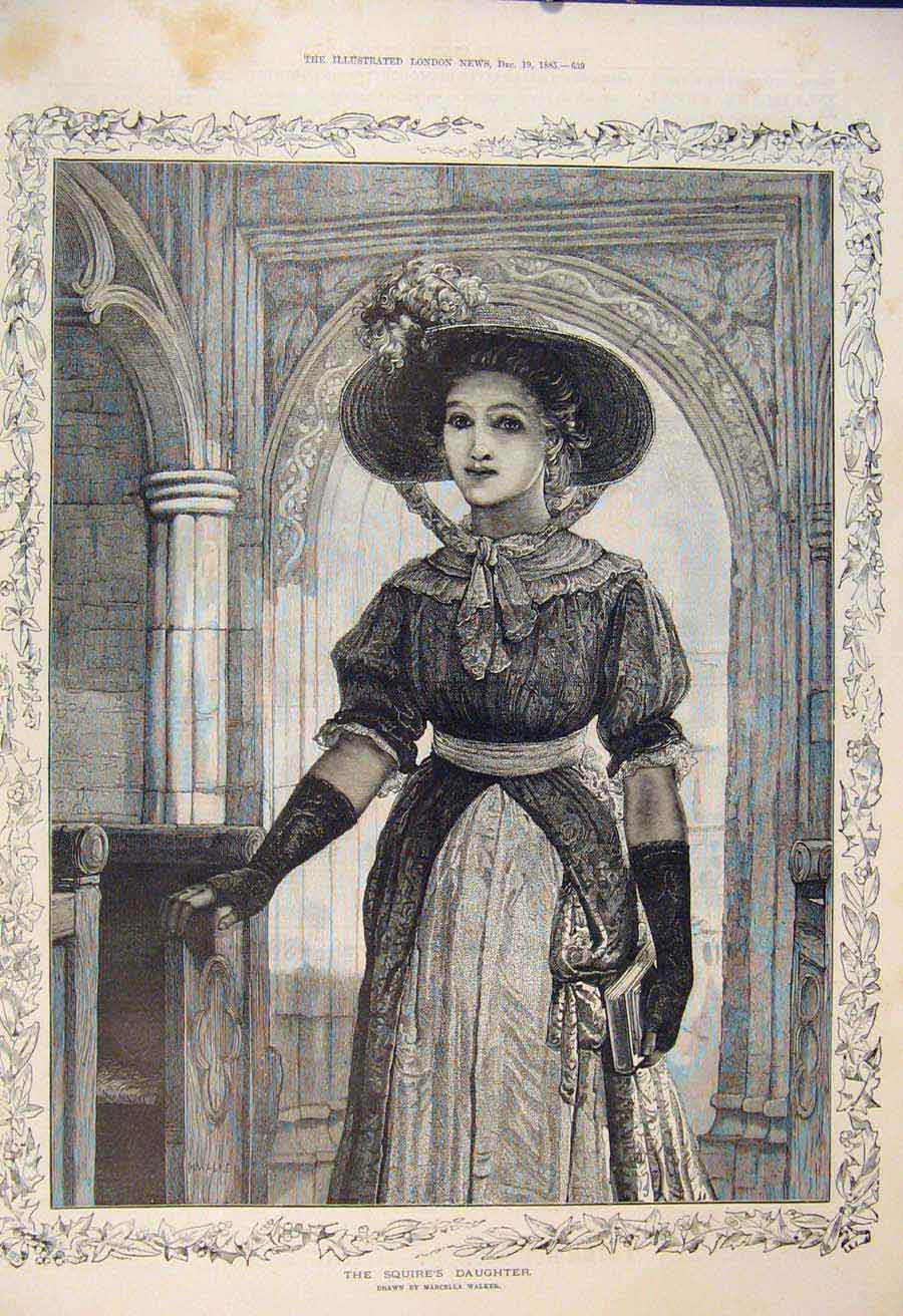 Original Old Antique Print Squire Daughter Lady Portrait Walker Fine Art 1885