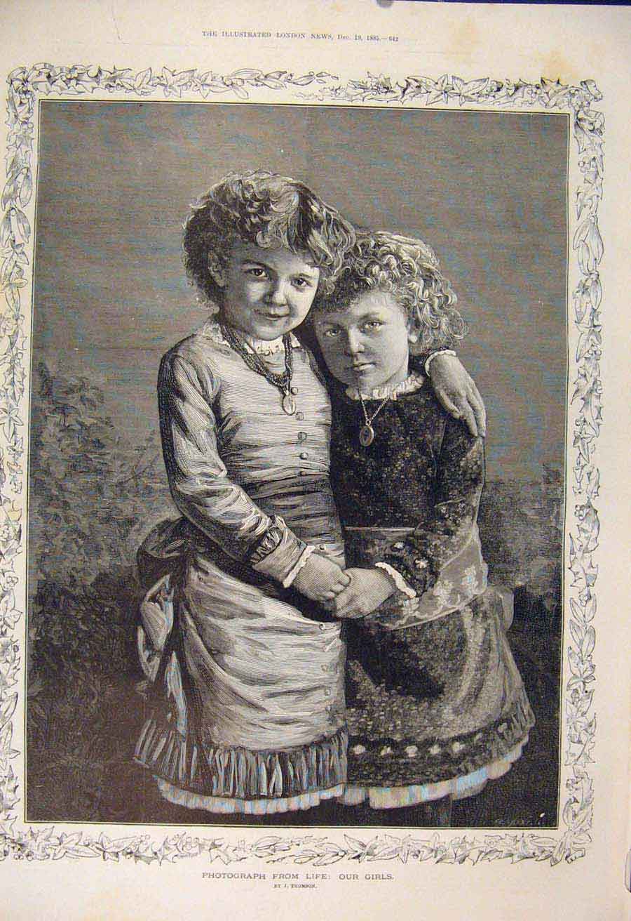 Original Old Antique Print Girls Children Portrait Thomson Child 1885 Victorian