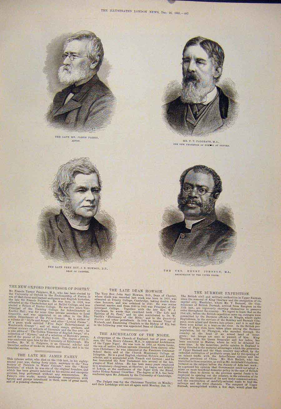 Original Old Antique Print Portrait Fahey Palgrave Howson Johnson 1885 Victorian