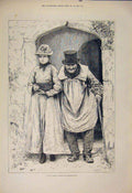 Old Antique Print Gate Gates Lady Man Daughter Father King Fine Art 1885 19th