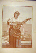 Original Old Antique Print Sepia Santa Lucia Seymour Lady Song Singer 1885 19th