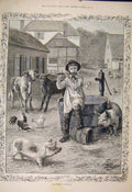 Original Old Antique Print Rustic Apollo Child Farm Farmyard Pigs Calf Dadd 1885
