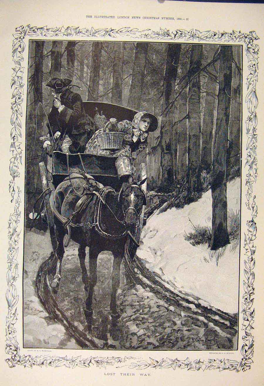 Old Antique Print Lost Horse Cart Forest Man Lady Woodville Fine Art 1885 19th