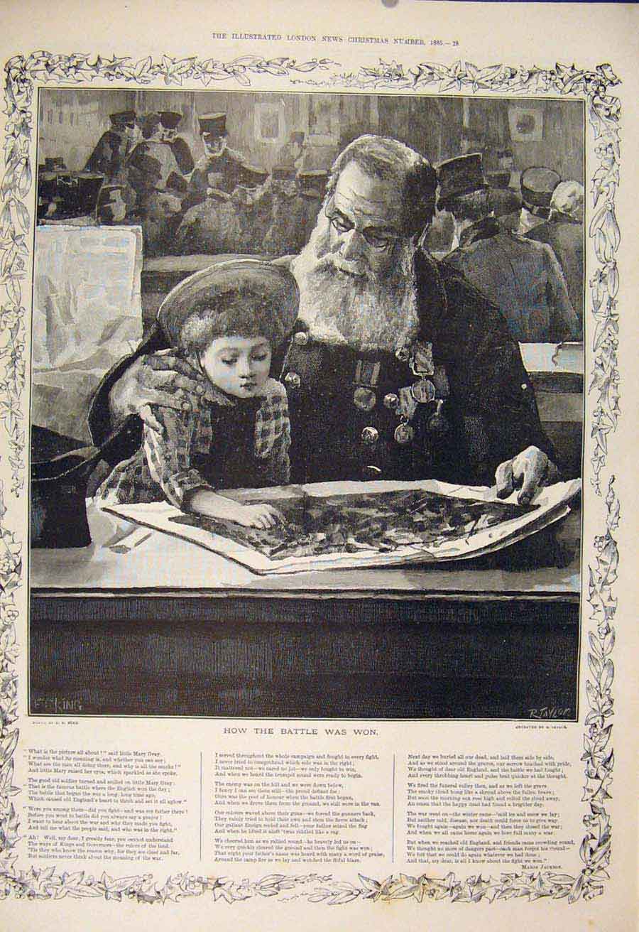 Original Old Antique Print Battle Won King War Child Man Sier Fine Art 1885 19th