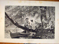 Original Old Antique Print River Picnic Woodville Lady Man Basket Fine Art 1885