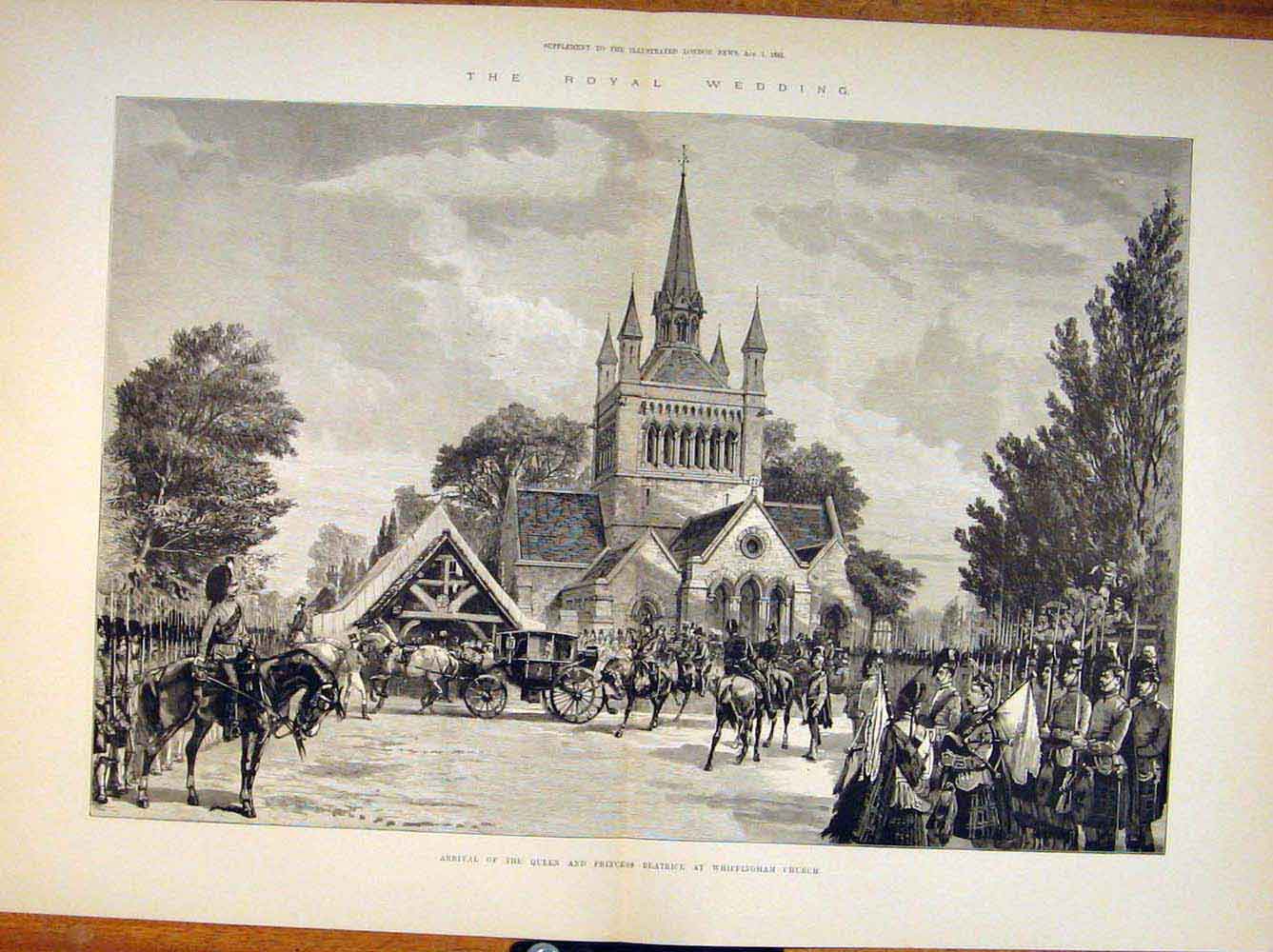Original Old Antique Print Queen Princess Beatrice Whippingham Church 1885 19th