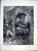 Original Old Antique Print Light Hunt Watchmen Child Snowball Fine Art 1887 19th