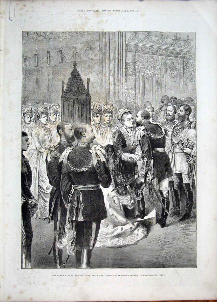 Old Antique Print Westminster Abbey Queen Children Jubilee Ball Guildhall