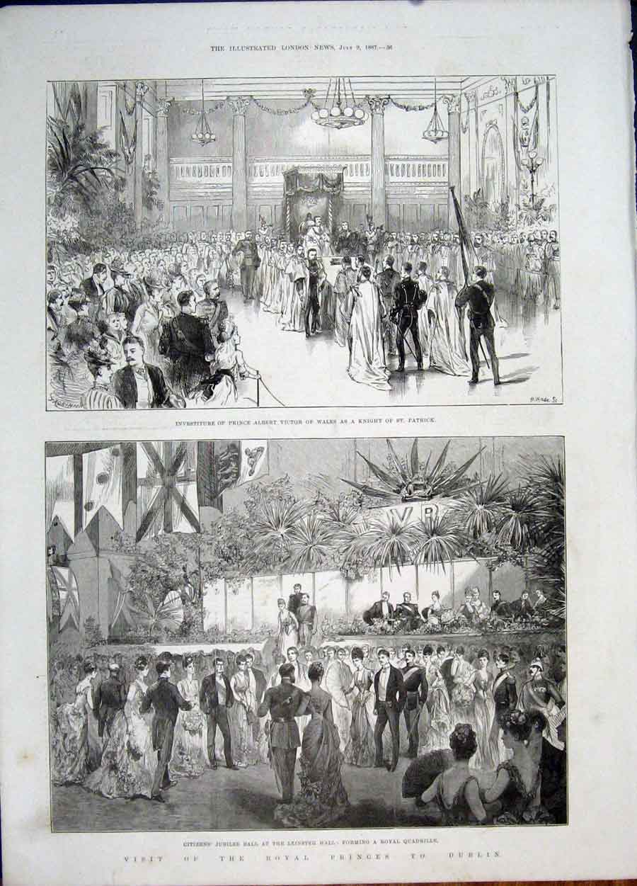 Original Old Antique Print St Patrick Victor Knight Jubilee Ball Leinster Dublin