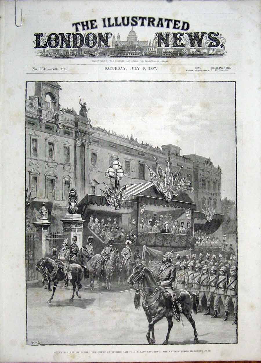 Original Old Antique Print Buckingham Palace Queen Imperial Institute