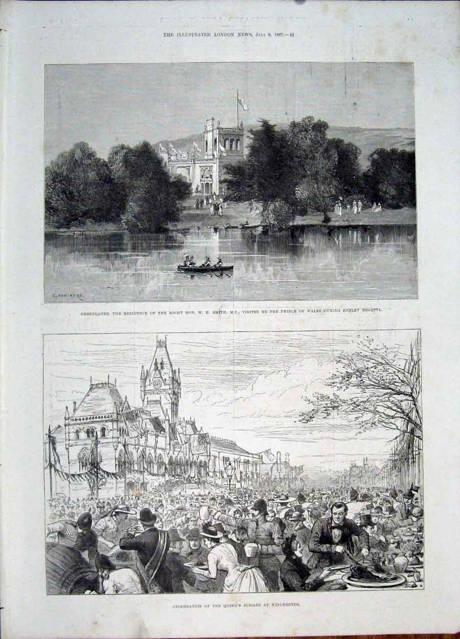 Old Antique Print Greenlands Smith Henley Regatta Queen Jubilee Wincheste