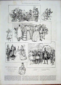 Original Old Antique Print Maske Flowers Gray'S Inn Hall A'Beckett Dance 1887