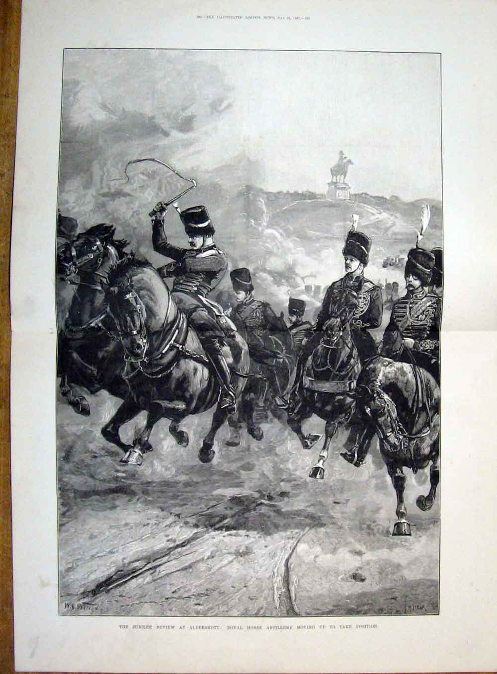 Original Old Antique Print Jubilee Review Aldershott Horse Artillery Royal 1887