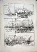 Old Antique Print Spithead Portsmouth Yachts Boat Torpedo Naval Victoria