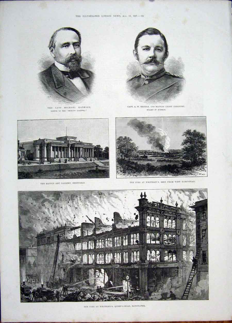Original Old Antique Print Katkoff Rendle Mappin Sheffield Whiteley Bayswater