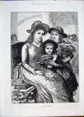 Original Old Antique Print Flower Sermon Walker Lady Girl Flowers Fine Art 1887