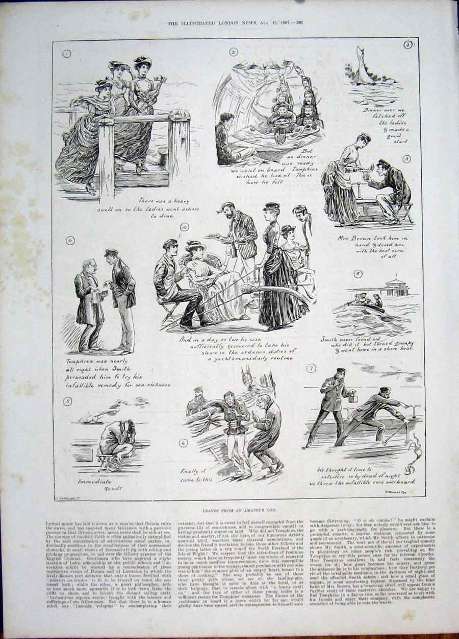 Original Old Antique Print Amateur Hentschel Yacht Sea Tompkins English Channel
