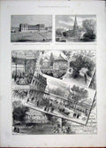 Old Antique Print Contrexeville France Casino Laboratory Plymouth Church