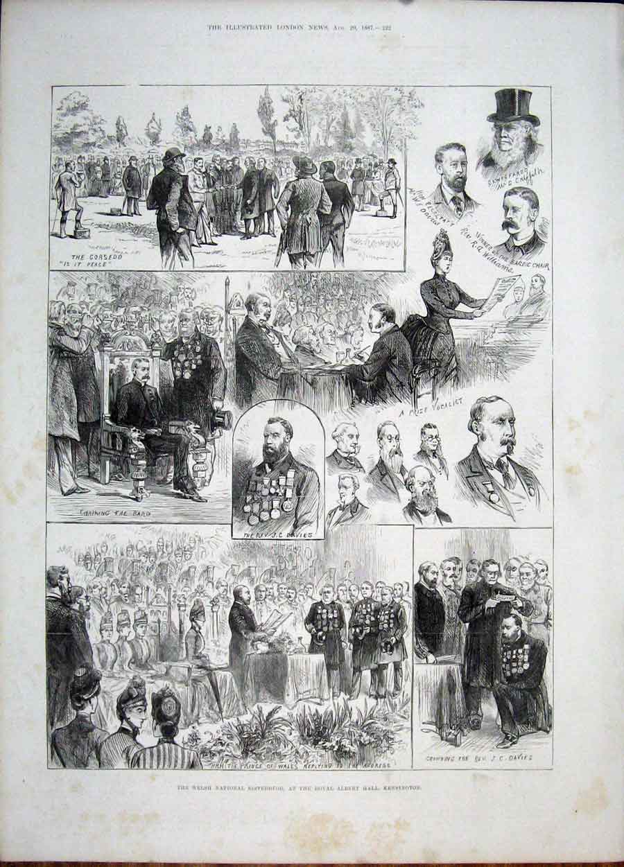 Original Old Antique Print Kensington Welsh Eisteddford Royal Albert Hall 1887