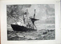Original Old Antique Print Steam Ship Fire Montreal Atlantic Ocean Moffat 1887