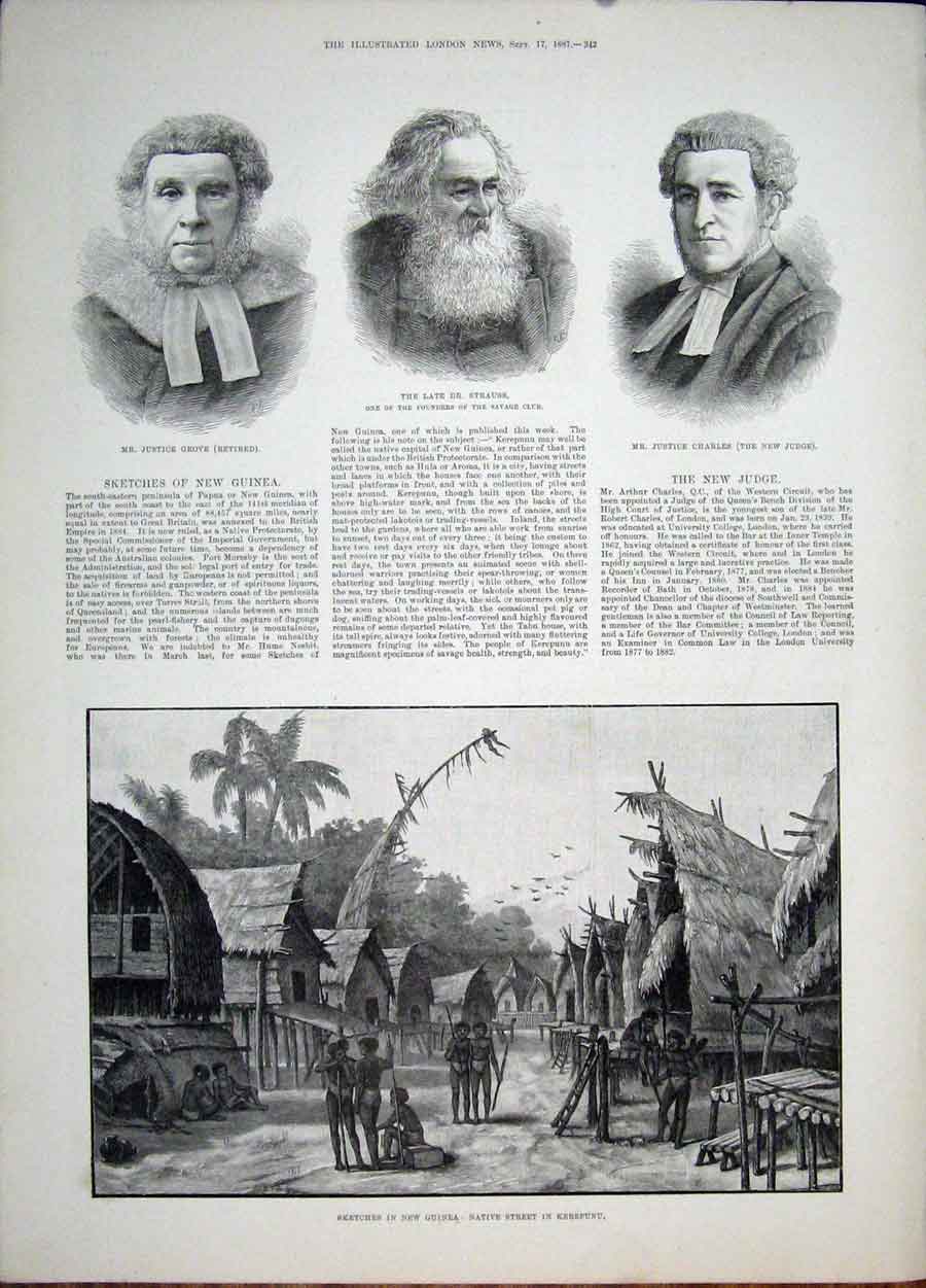 Old Antique Print Portrait Grove Strauss Charles New Guinea Kerepunu 1887 19th