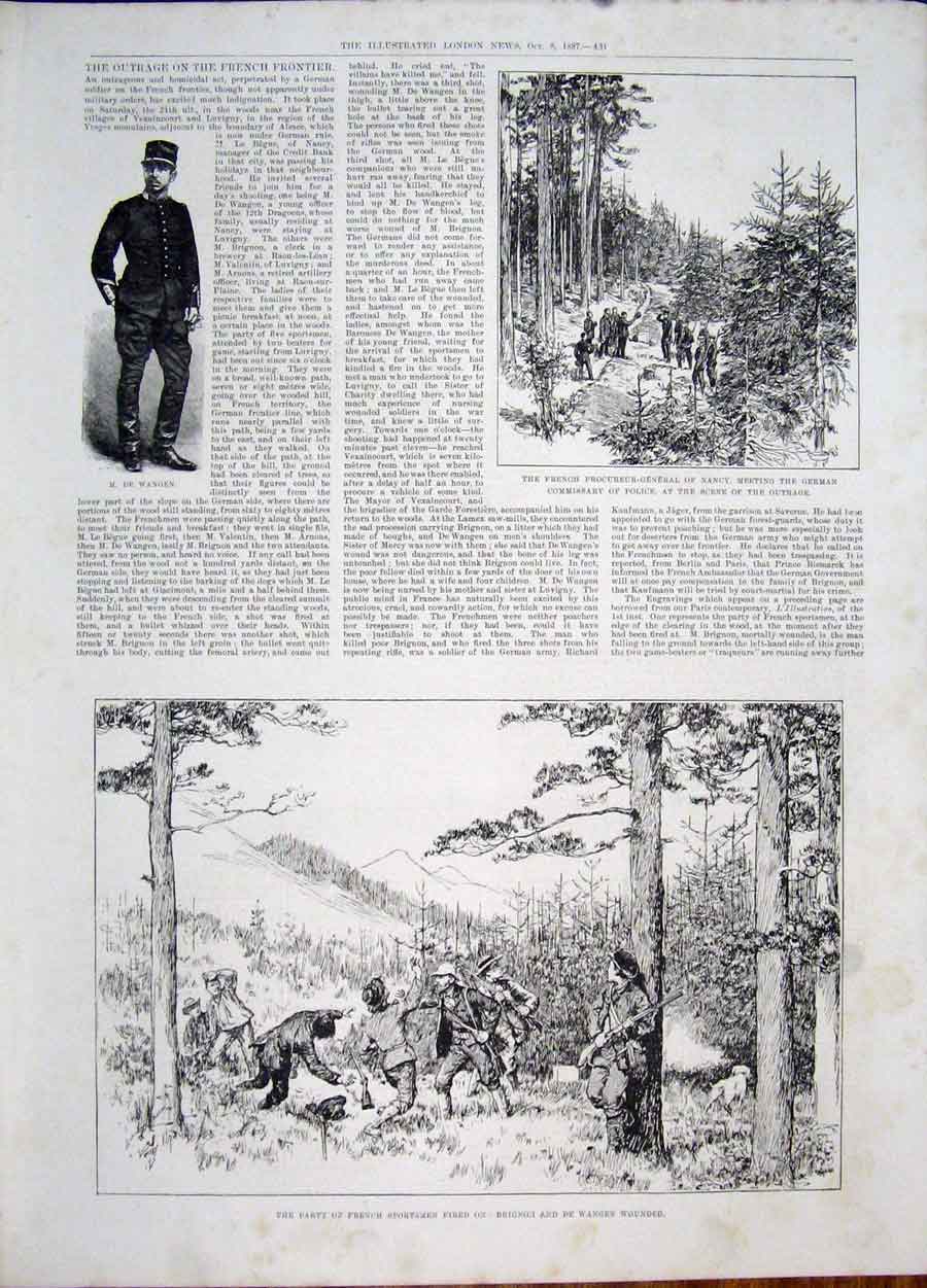 Original Old Antique Print Wangen Nancy France Brignon French Sportsmen