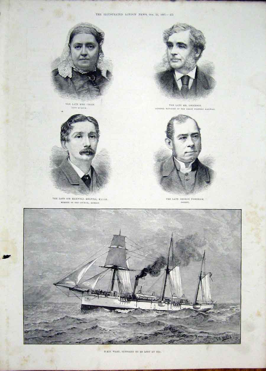 Old Antique Print Portrait Clark Grierson Melville Fordham Ship Wasp 1887 19th