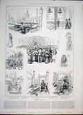 Original Old Antique Print Venice Sketch Petherick San Marco Gondola Campanille