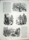 Original Old Antique Print Wharfdale Sketch Bolton Abbey Barden Tower Strid 1887