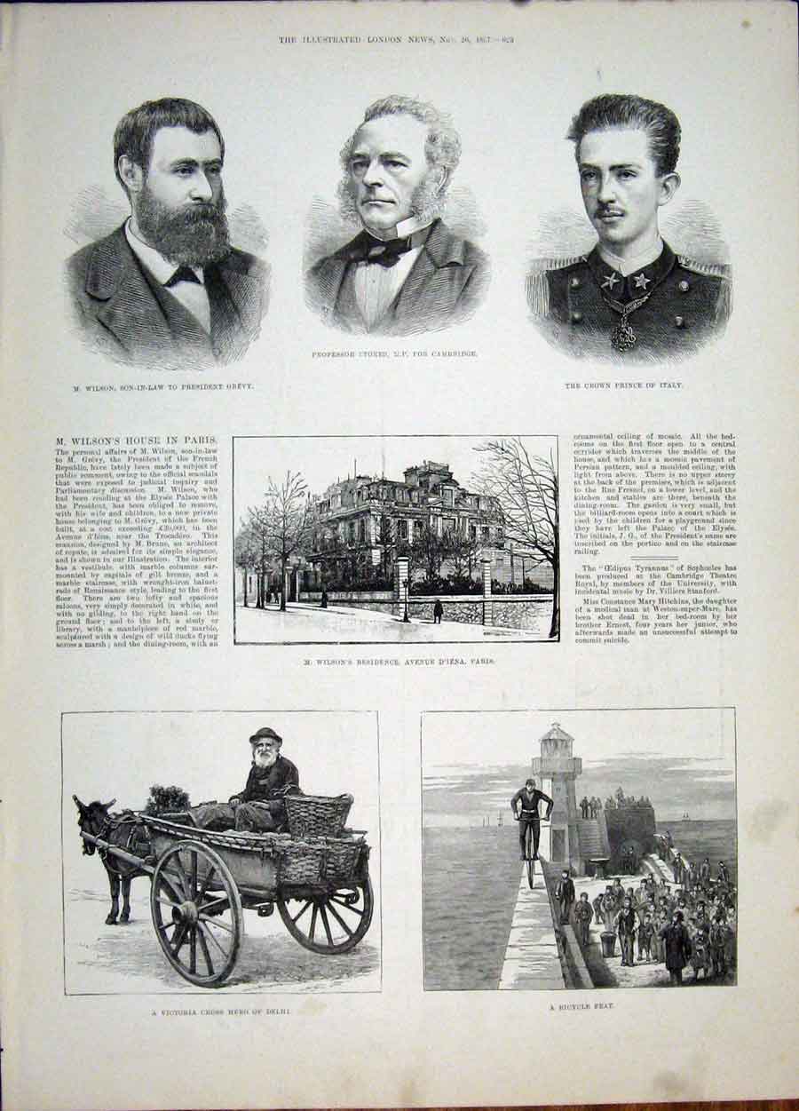 Old Antique Print Portrait Wilson Stokes Prince Italy Paris Bicycle Delhi