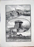 Old Antique Print Kent Sketch Aylesford Allington Castle Kits Coity House